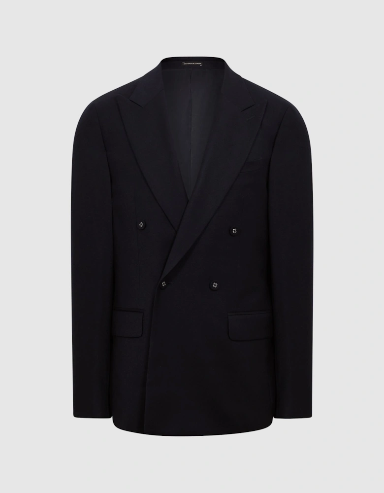 Navy Double Breasted Wool Blend Blazer