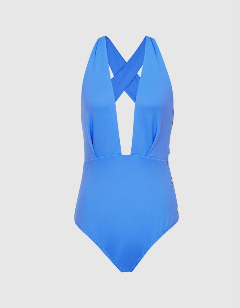 Plunge Swimsuit With Button Detail