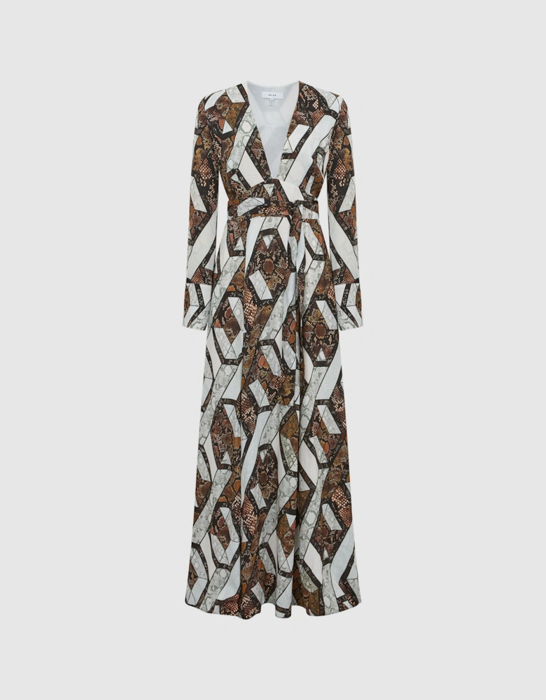 Snake Print Plunge Maxi Dress