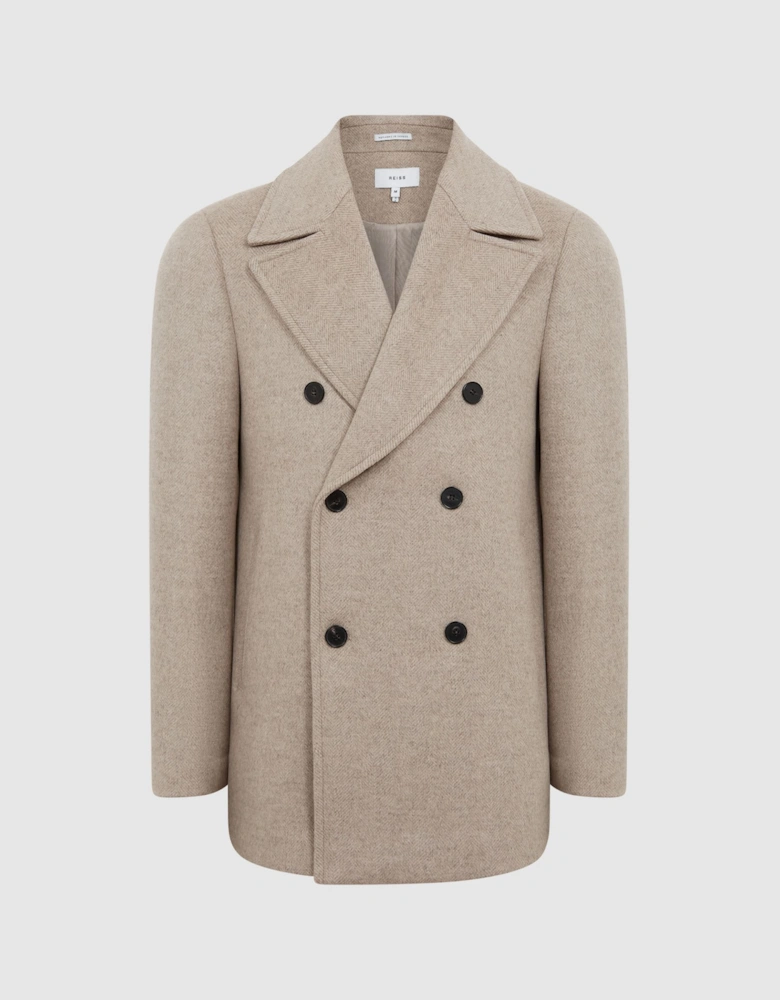 Wool Blend Herringbone Peacoat