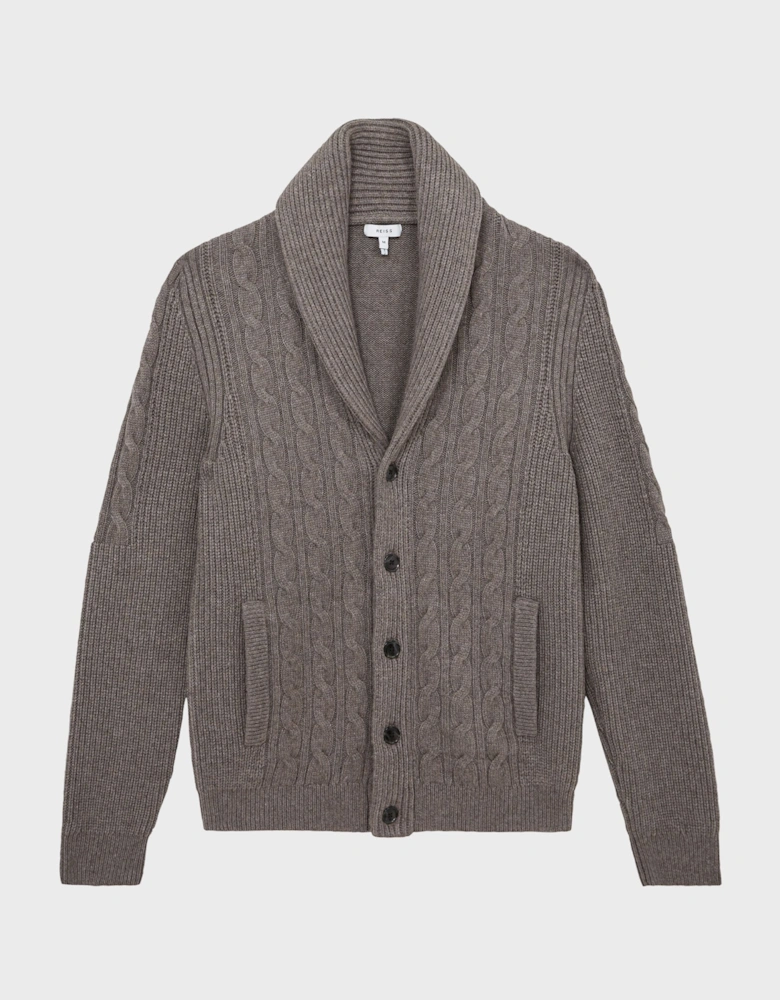 Shawl Collar Cable Knit Wool Cashmere Cardigan