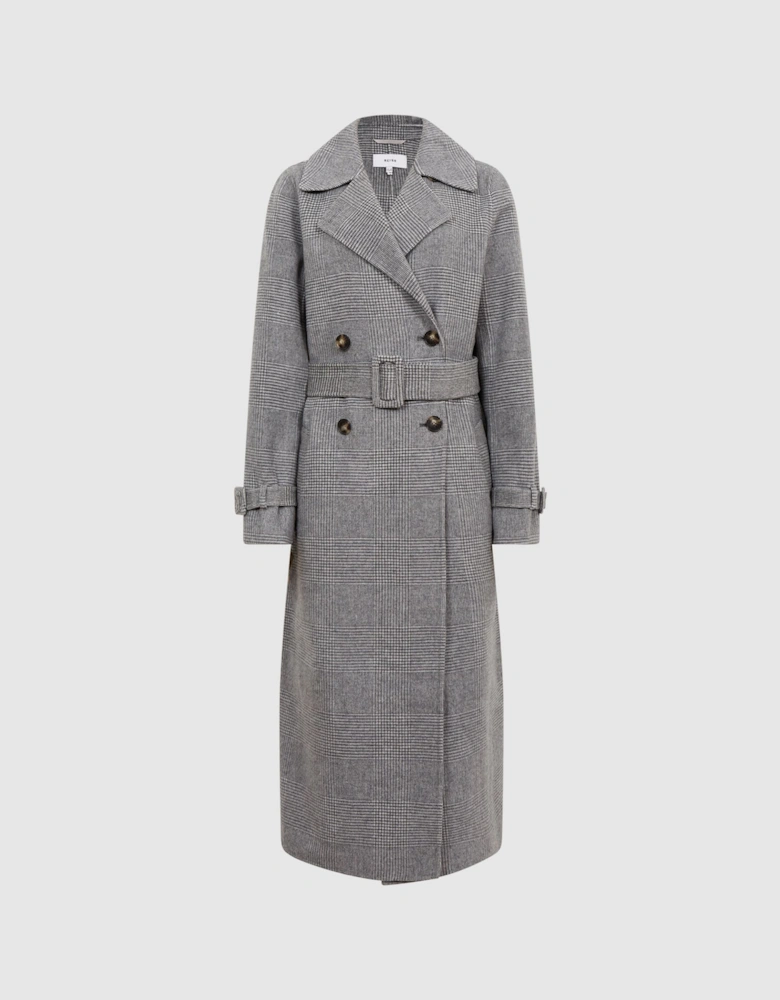 Belted Blindseam Checked Trench Coat