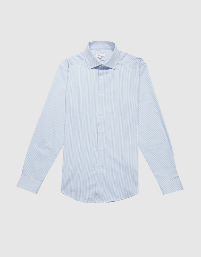 Slim Fit Cotton Satin Striped Cutaway Collar Shirt