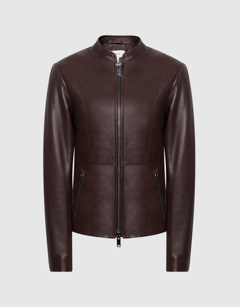 Leather Zip Front Biker Jacket