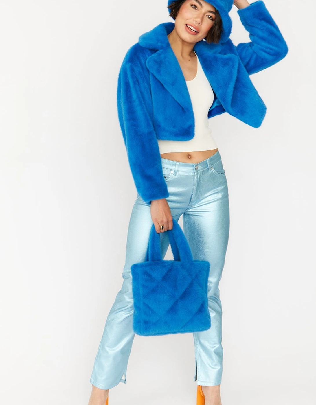 Turquoise Faux Fur Cropped Jacket, 5 of 4