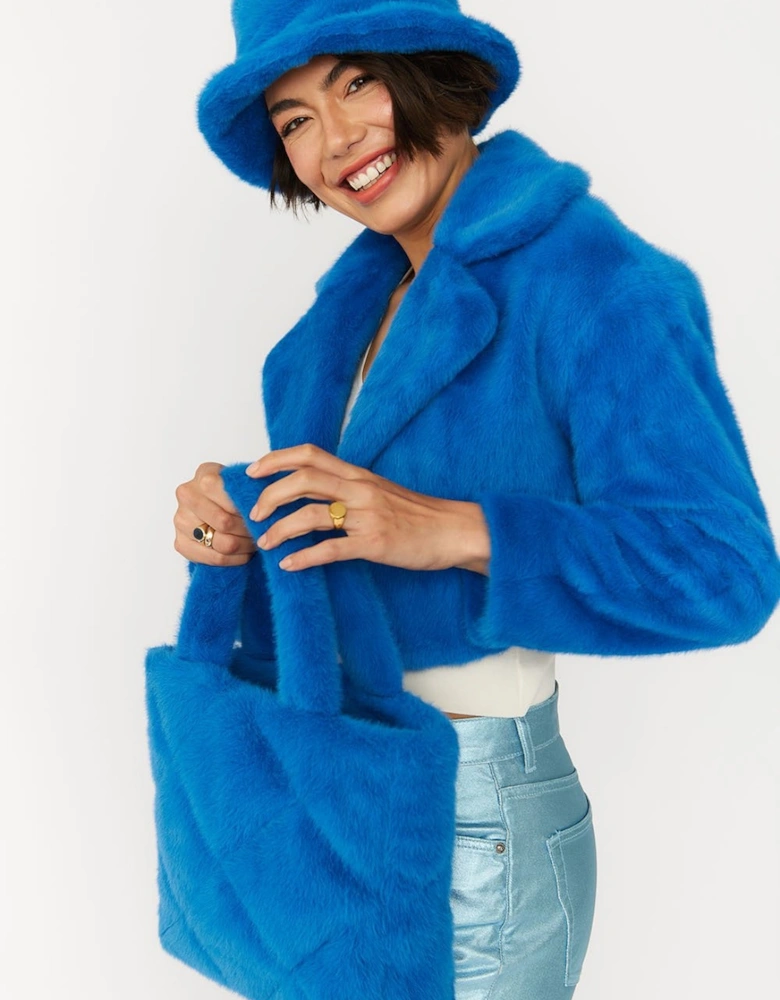 Blue Faux Fur Bucket Hat