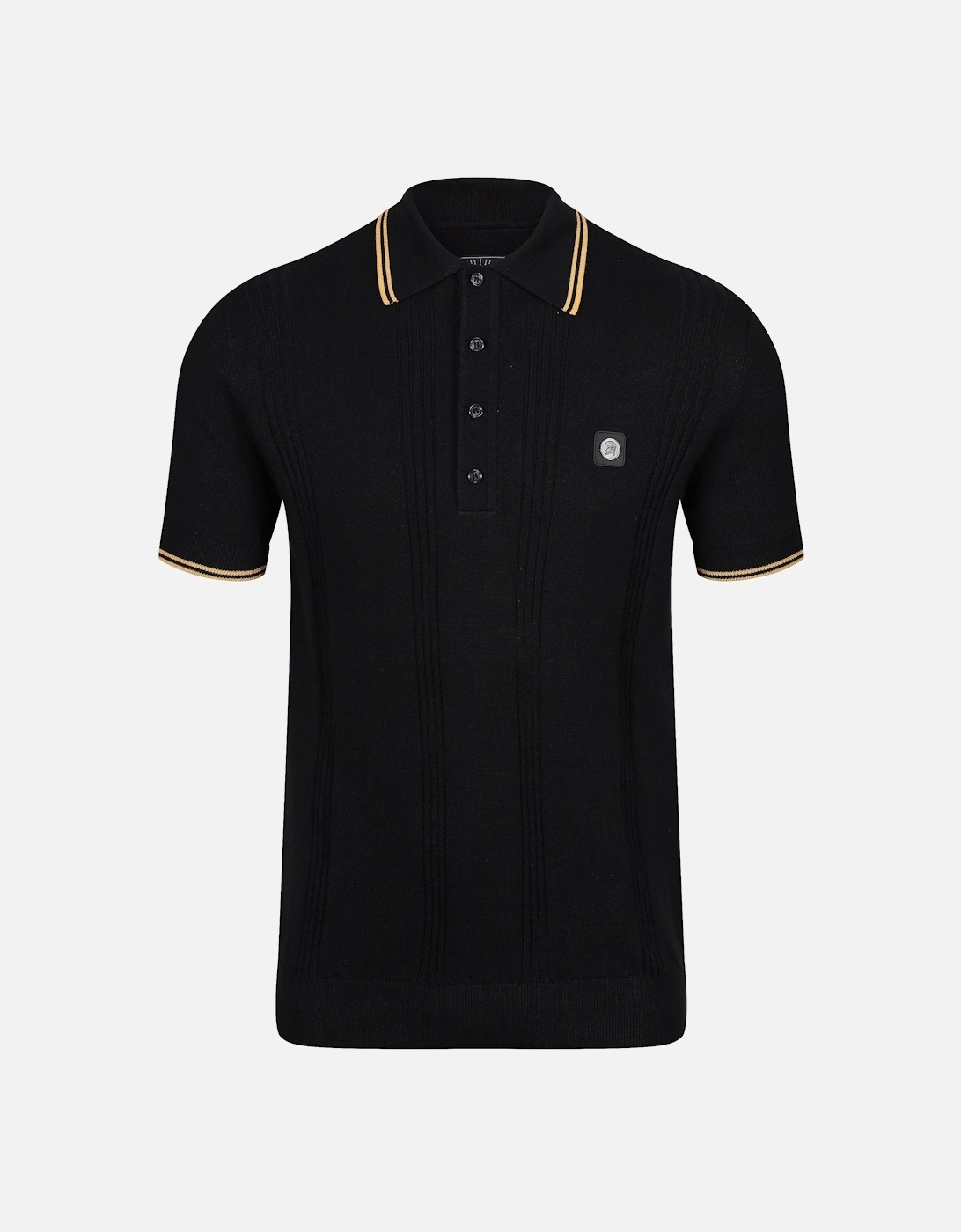 Retro Mod Self Stripe Fine Gauge Mens Polo Shirt - Black, 4 of 3