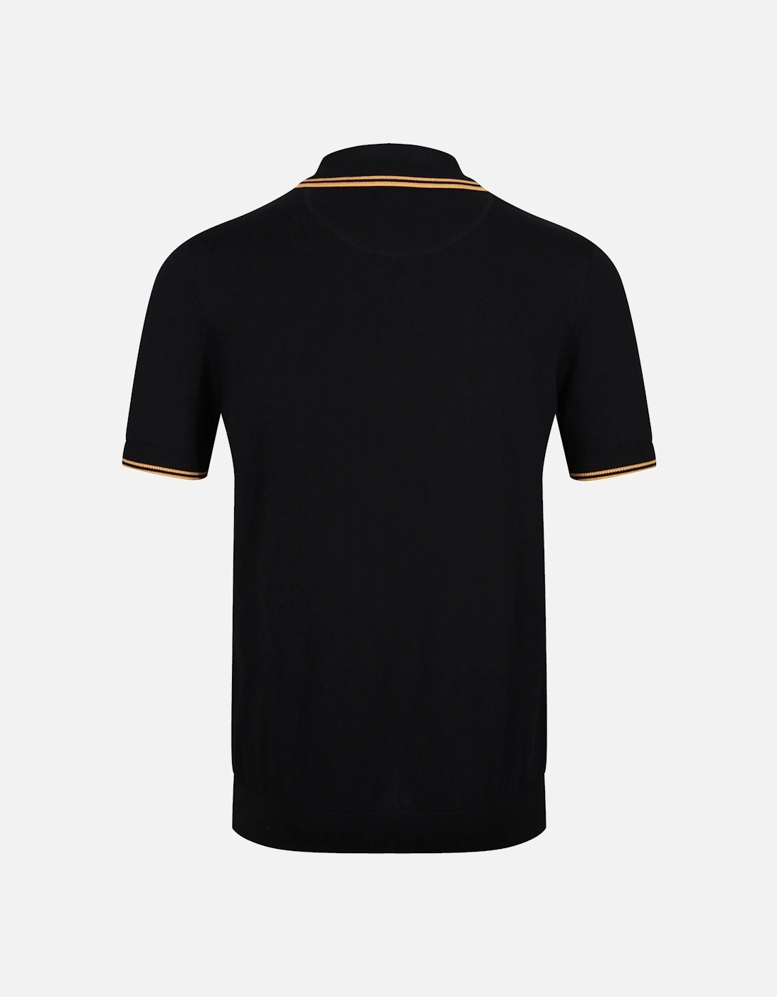 Jacquard Panel Fine Gauge Mens Polo Shirt - Black
