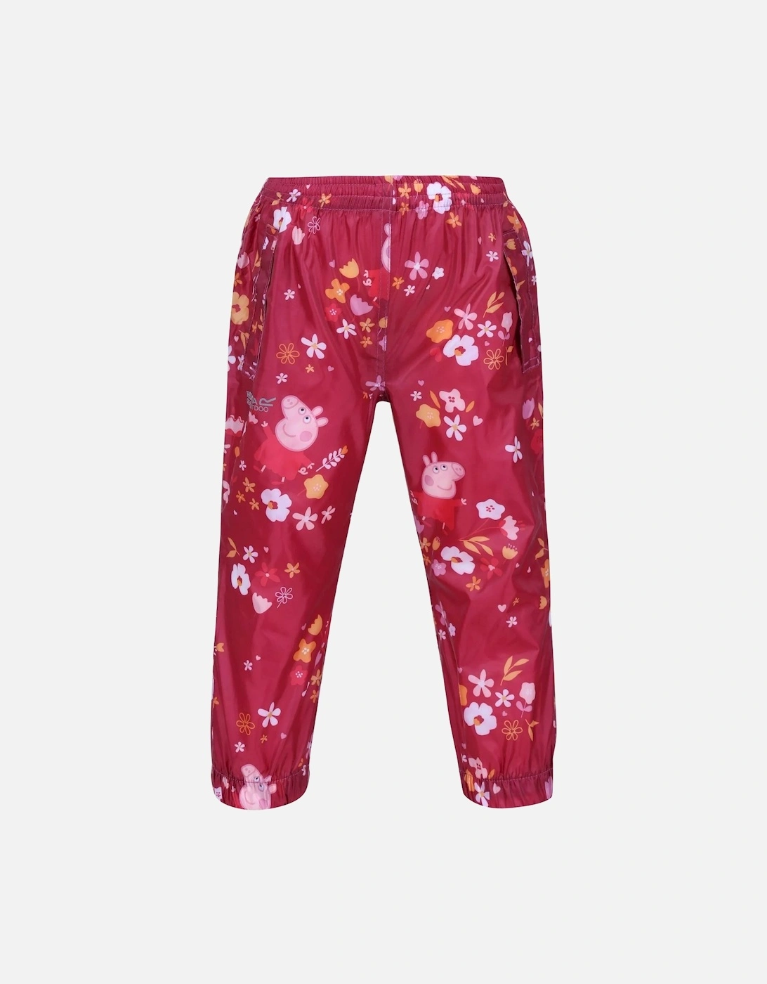 Childrens/Kids Floral Peppa Pig Packaway Waterproof Trousers, 6 of 5