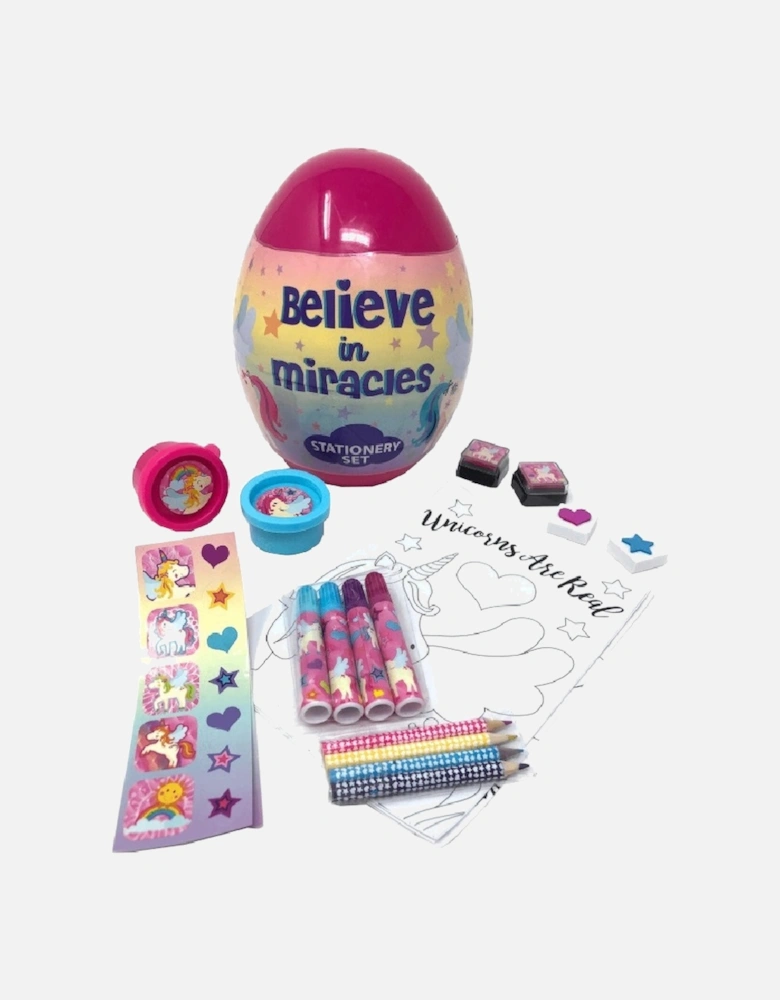 Childrens/Kids Unicorn Egg Shaped Stationery Set