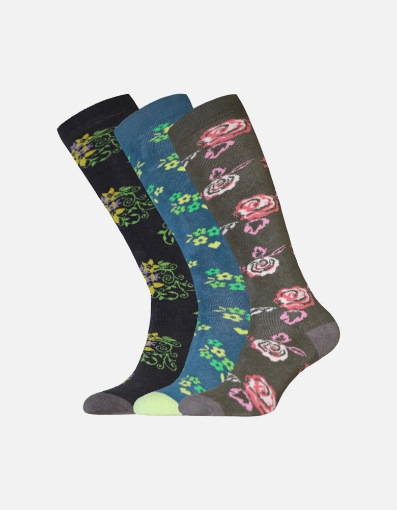 Womens/Ladies Floral Wellington Socks (Pack Of 3)