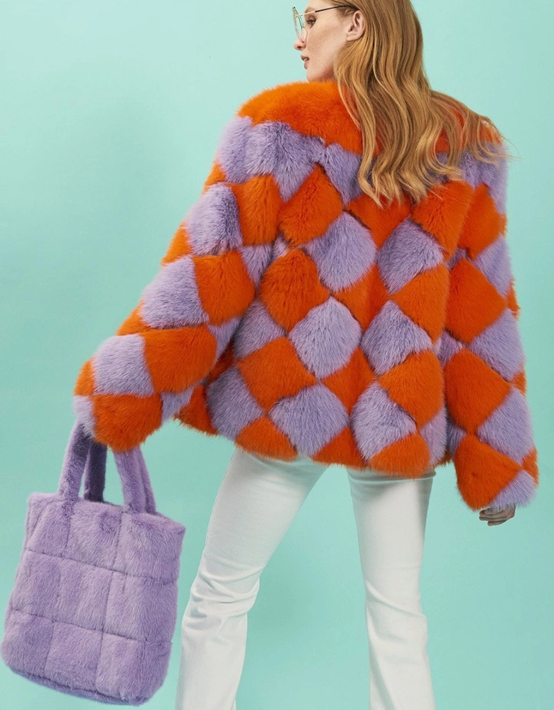 Orange And Purple Delilah Diamond Faux Fur Jacket