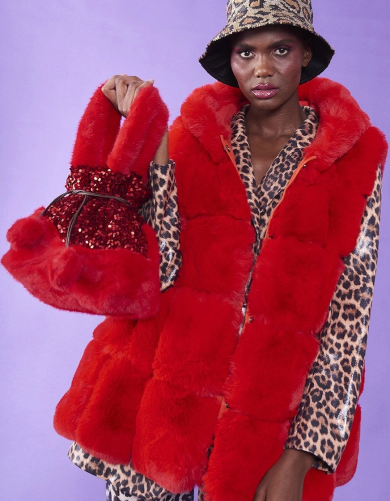 Red Sequin and Faux Fur Bag
