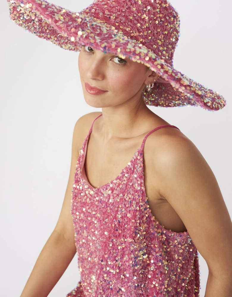 Pink Sequin Handmade Flapper Hat