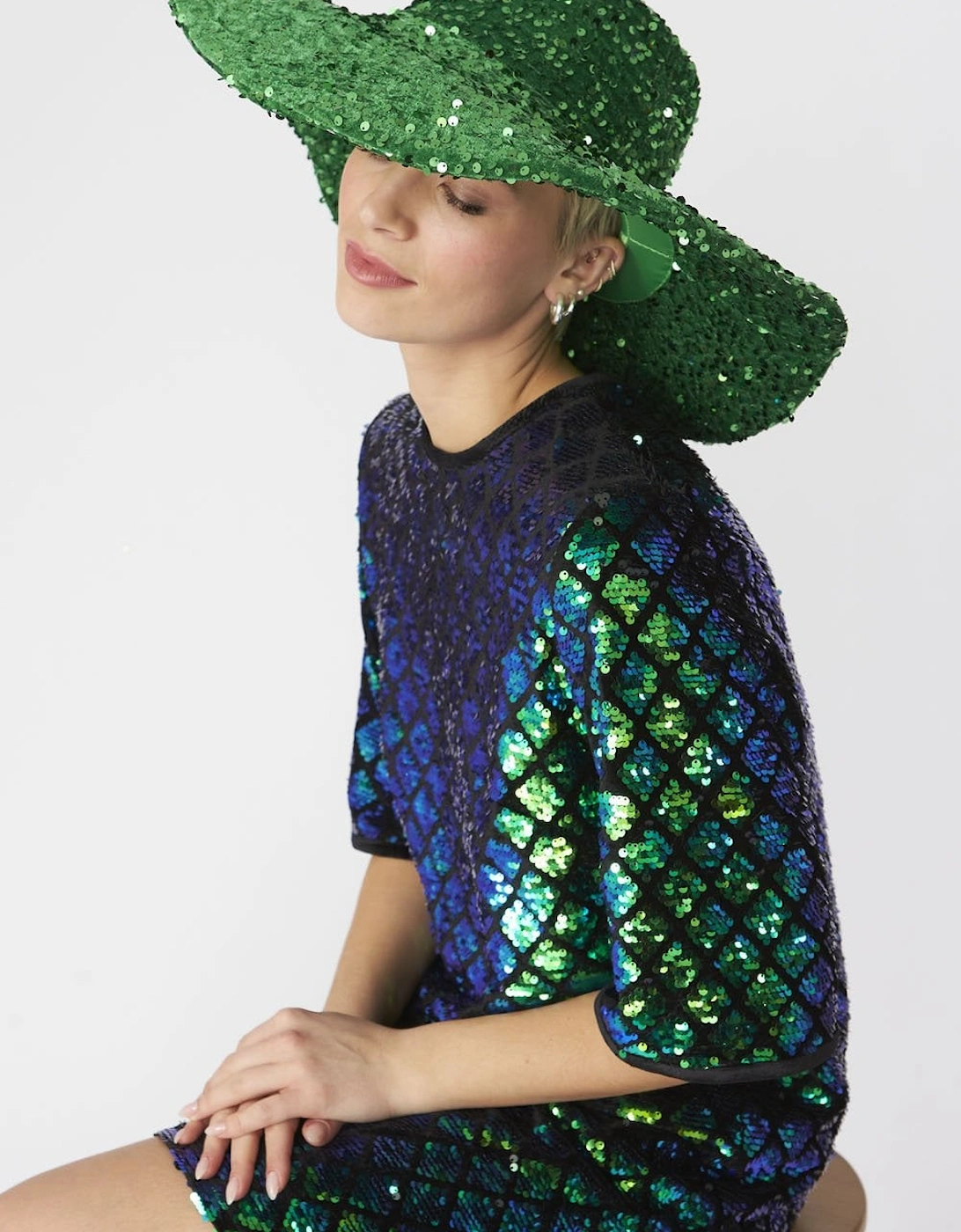 Dark Green Sequin Handmade Flapper Hat