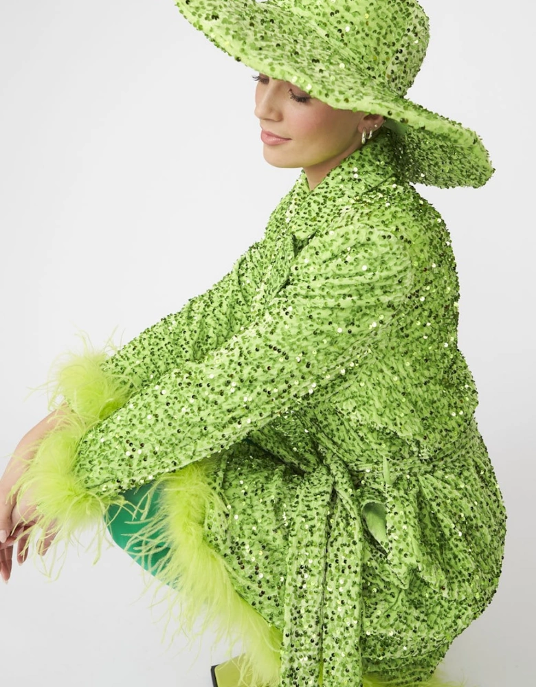 Lime Green Sequin Handmade Flapper Hat