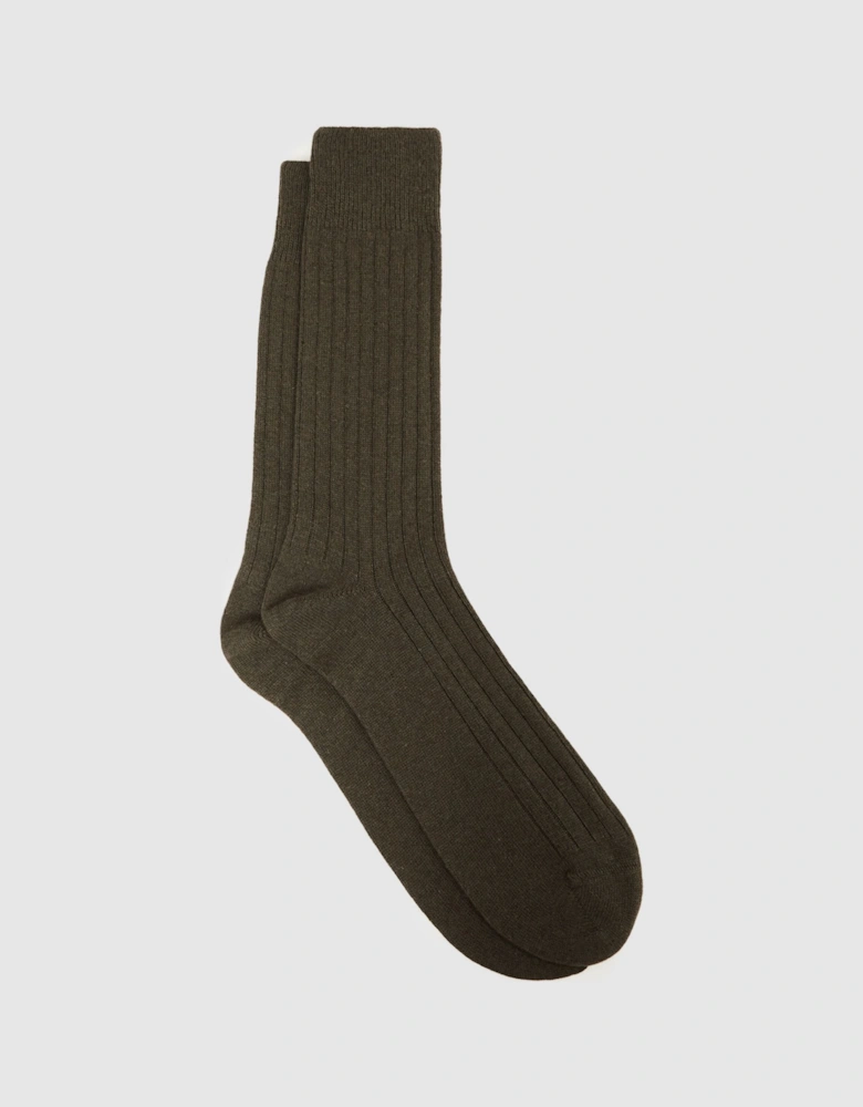 Wool-Cashmere Blend Ribbed Socks