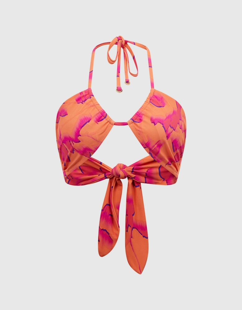Orange Printed Bandeau Bikini Top