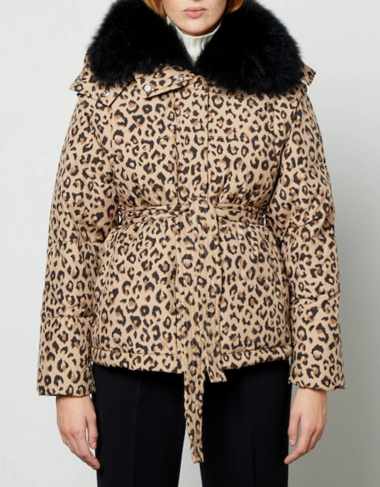 Leopard-Printed Shell Down Jacket