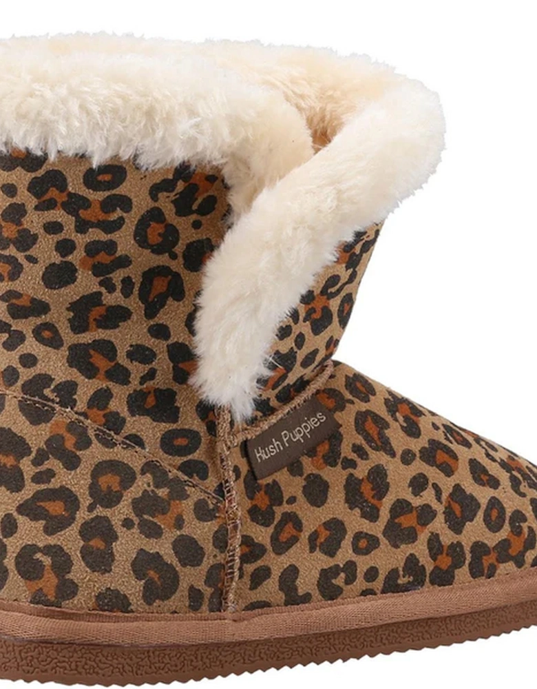 Girls Ashlynn Leopard Print Suede Slippers