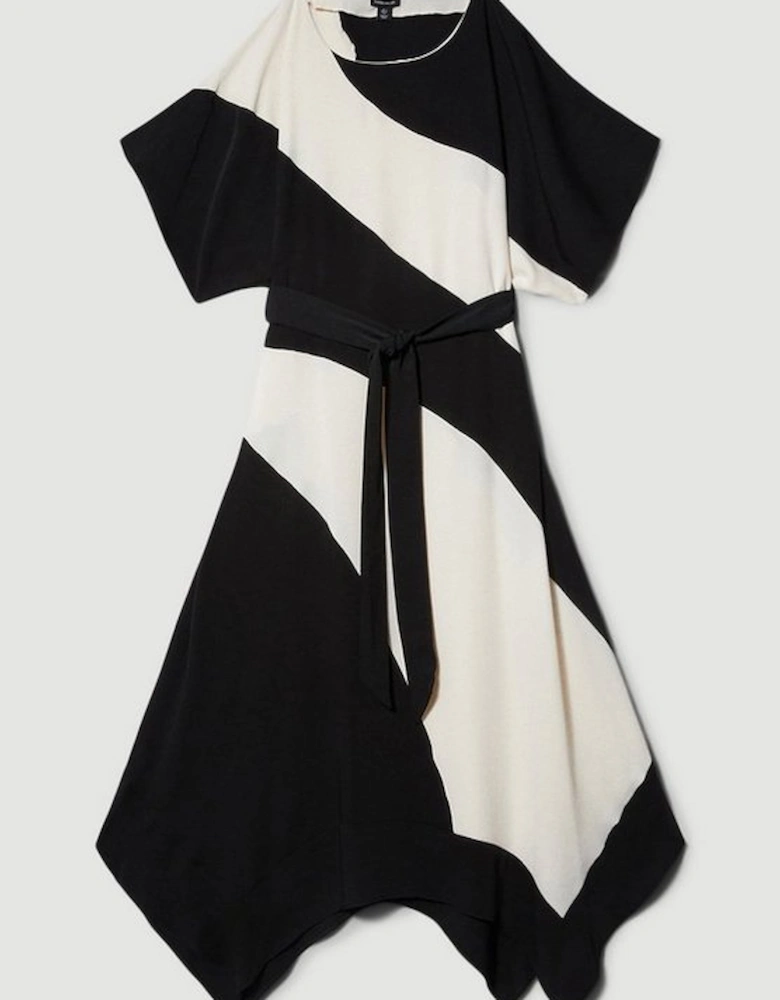 Petite Soft Tailored Colour Block Tie Waist Midi Dress