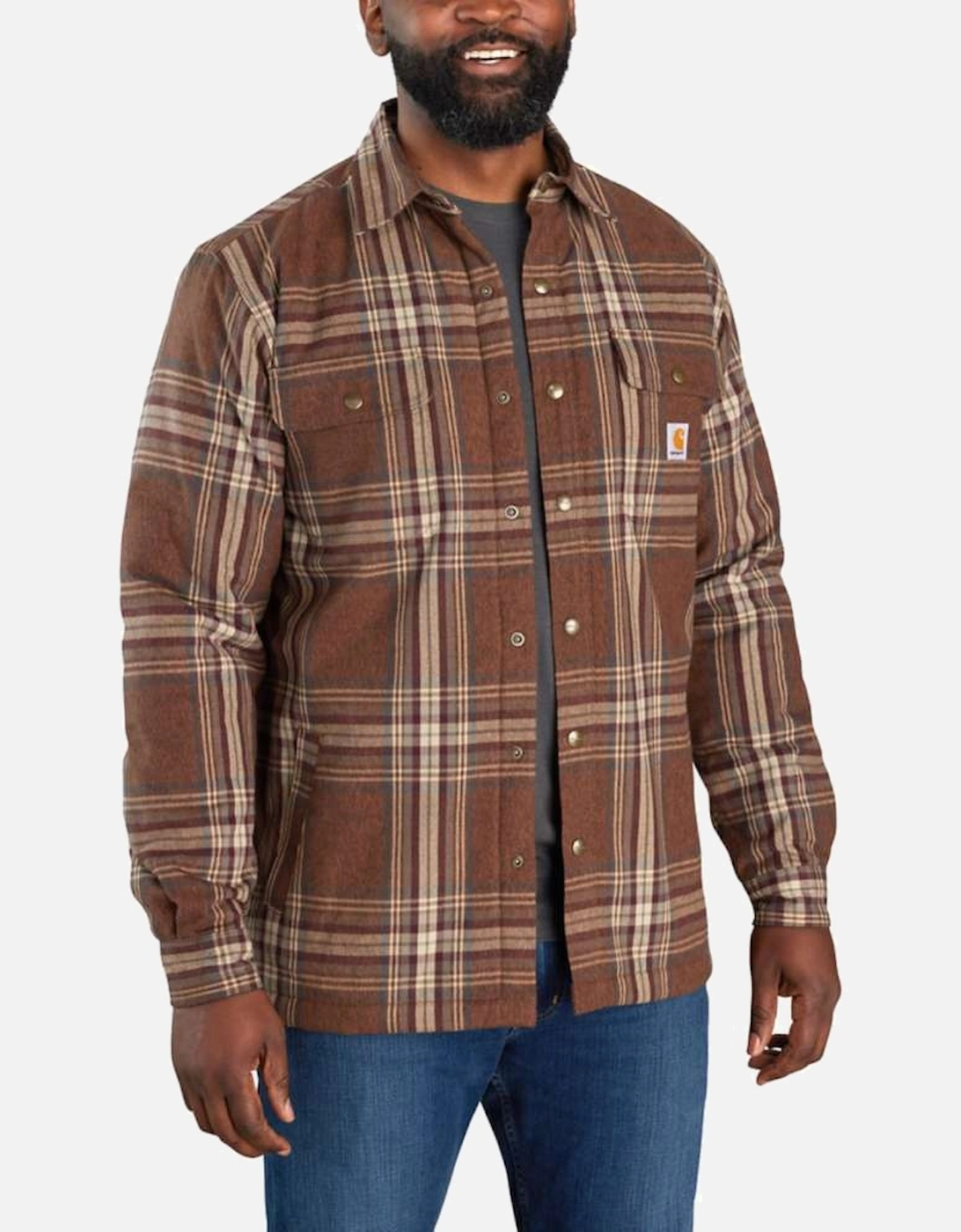 Carhartt Mens Flannel Sherpa Lined Relaxed Fit Shirt Jacket, 2 of 1