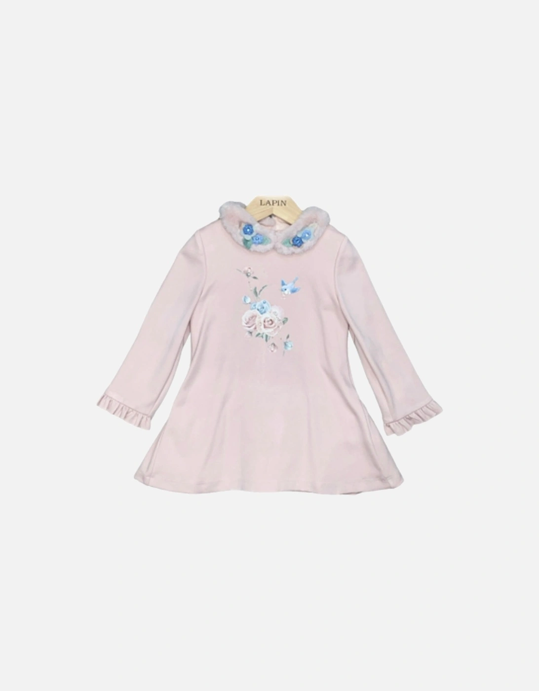 Girls Pink Dress with Fur Collar, 2 of 1