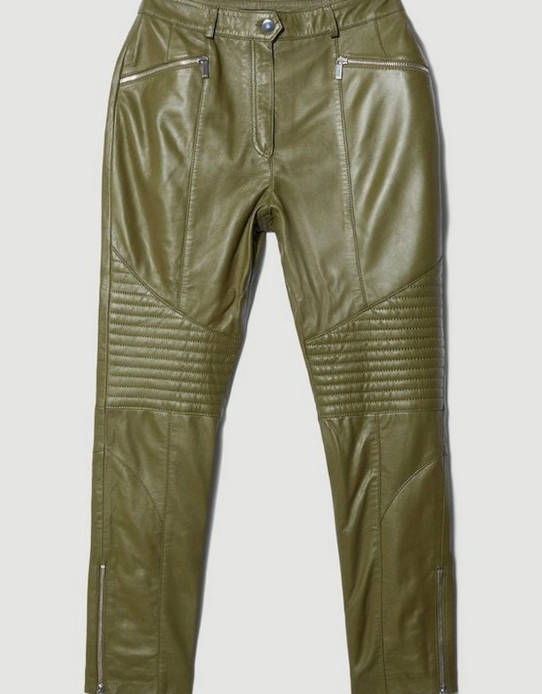 Leather Biker & Zip Detail Cuff Slim Leg Trousers