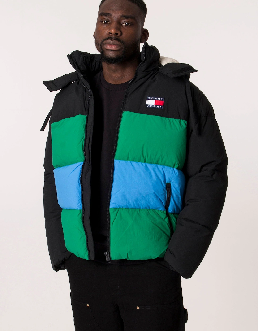 Relaxed Fit Colour Badge Stripe Puffer Jacket