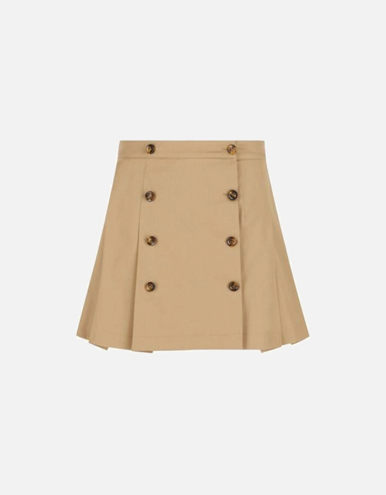 Girls Button Detailed Pleated Skirt Beige