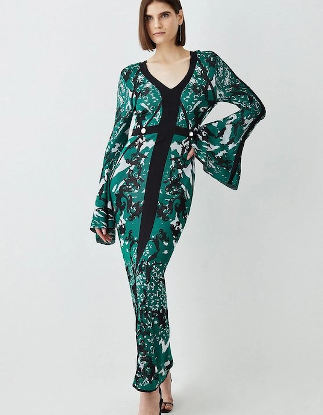 Tall Slinky Jacquard Full Sleeve Knitted Maxi Dress, 5 of 4
