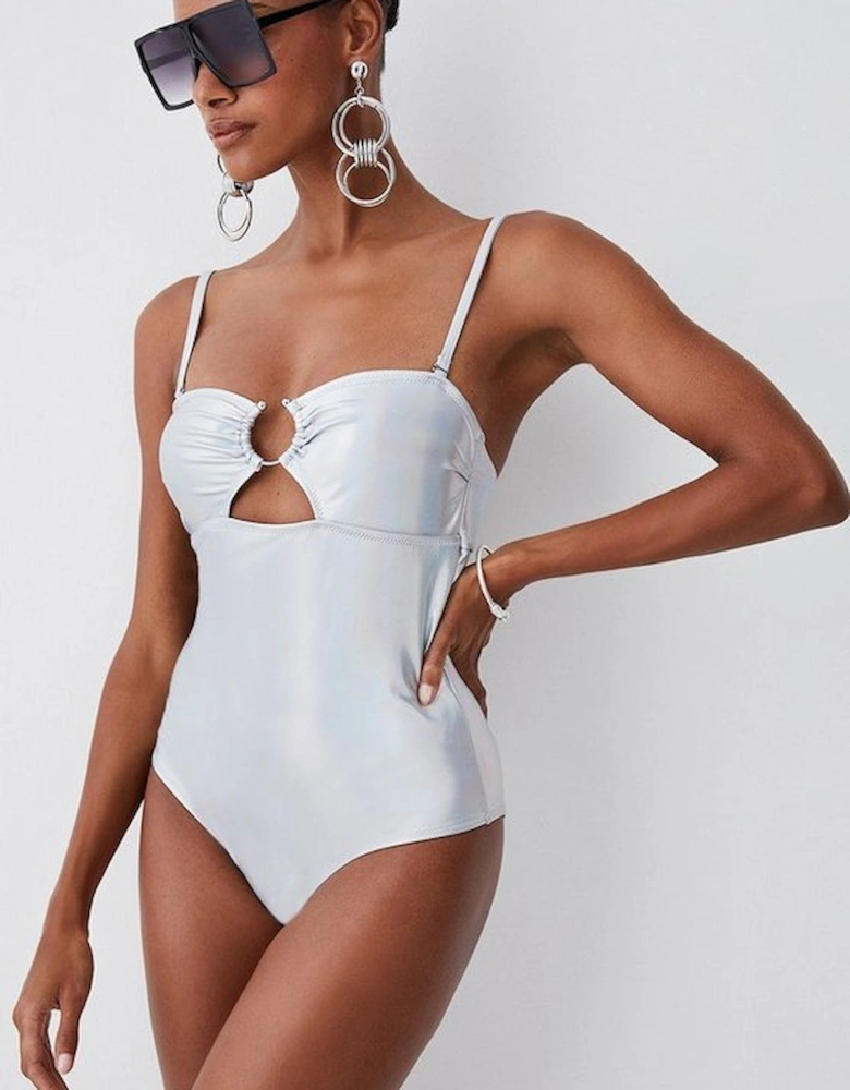 Metallic Cut Out Silver Trim Swimsuit