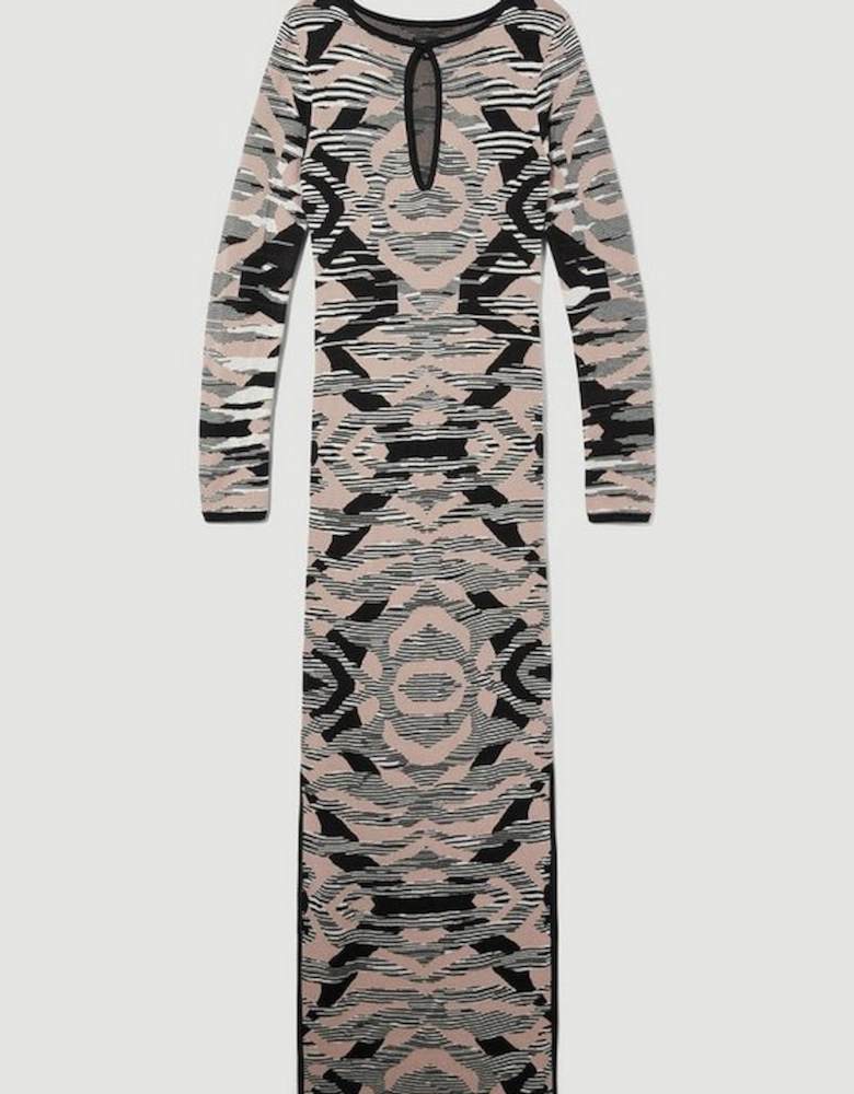 Abstract Jacquard Knitted Maxi Column Dress