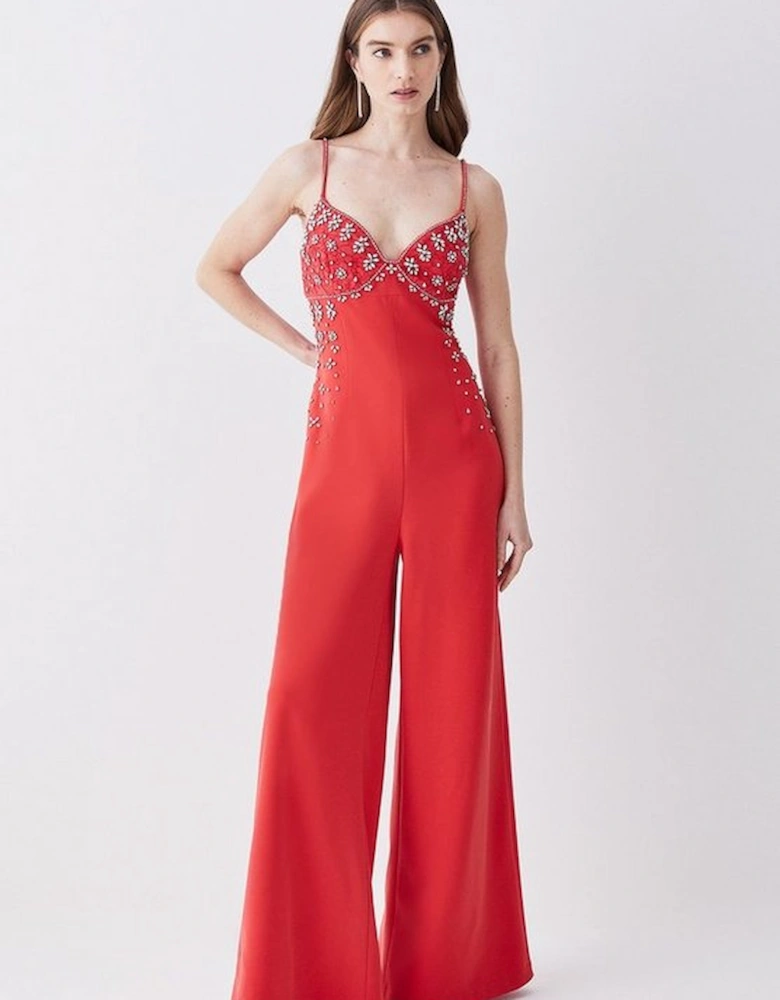 Embellished Lace Mix Strappy Woven Jumpsuit