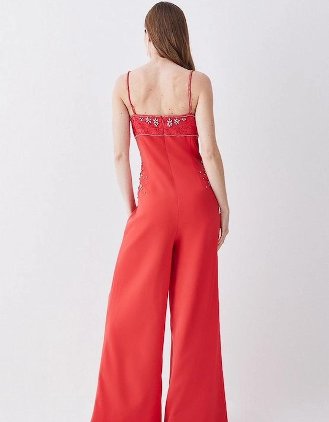 Embellished Lace Mix Strappy Woven Jumpsuit