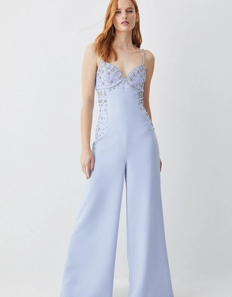 Embellished Strappy Wide Leg Woven Jumpsuit