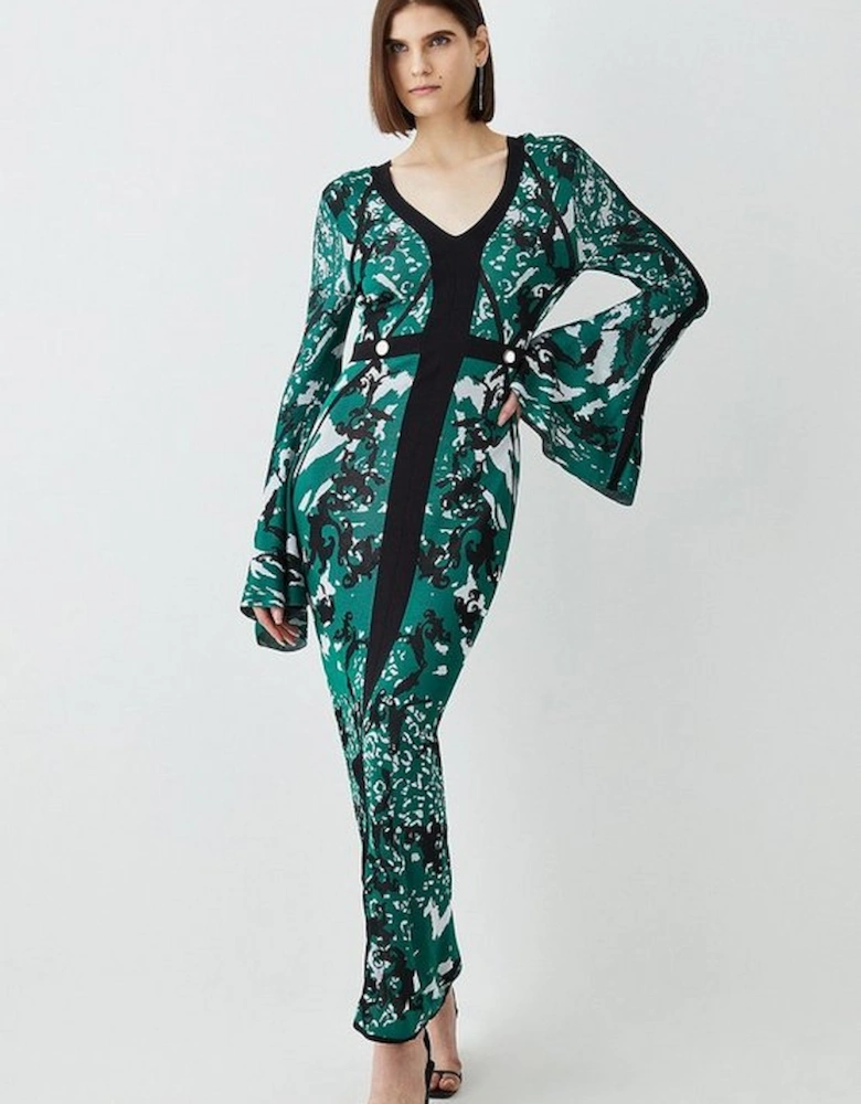 Slinky Jacquard Full Sleeve Knitted Maxi Dress
