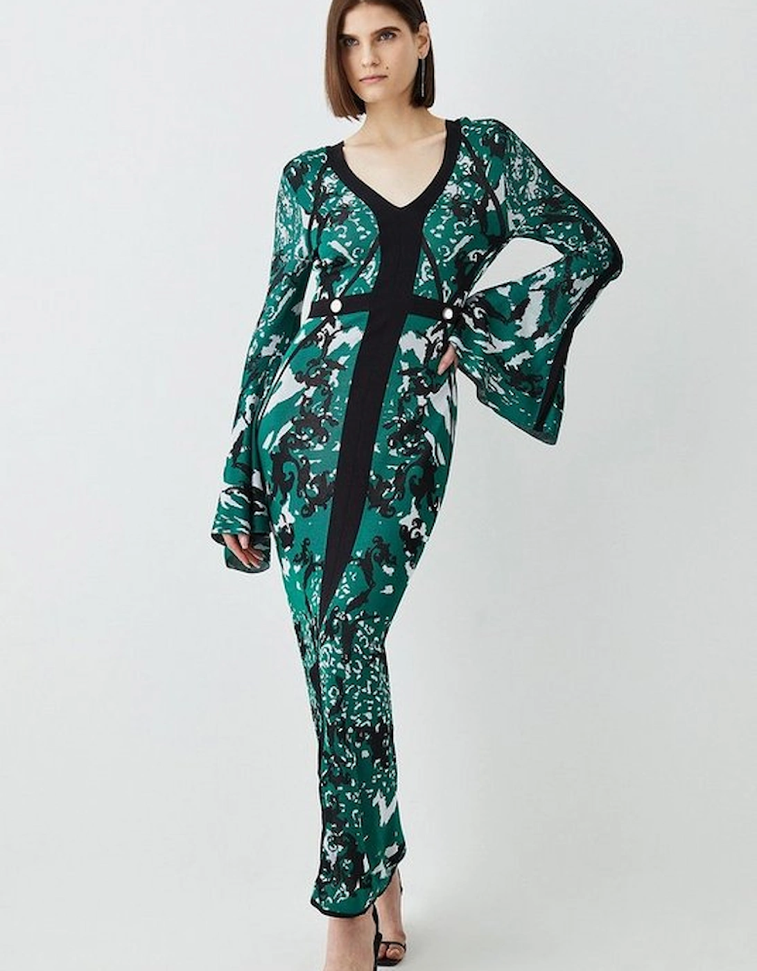 Slinky Jacquard Full Sleeve Knitted Maxi Dress, 5 of 4