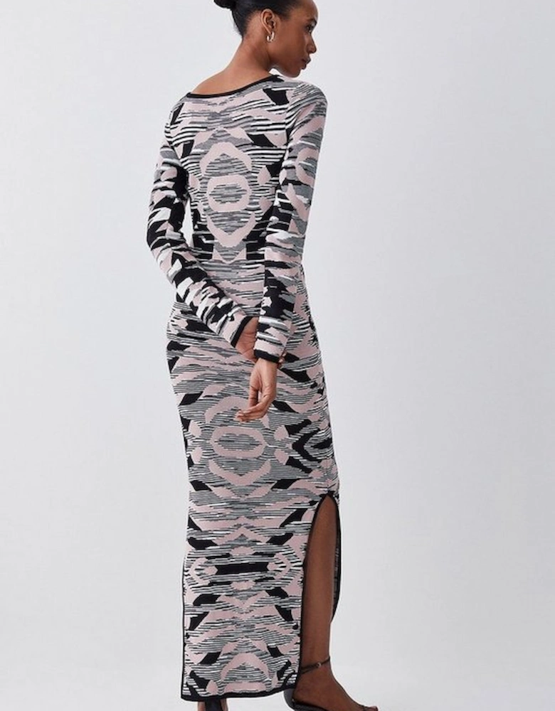 Tall Abstract Jacquard Knitted Maxi Column Dress