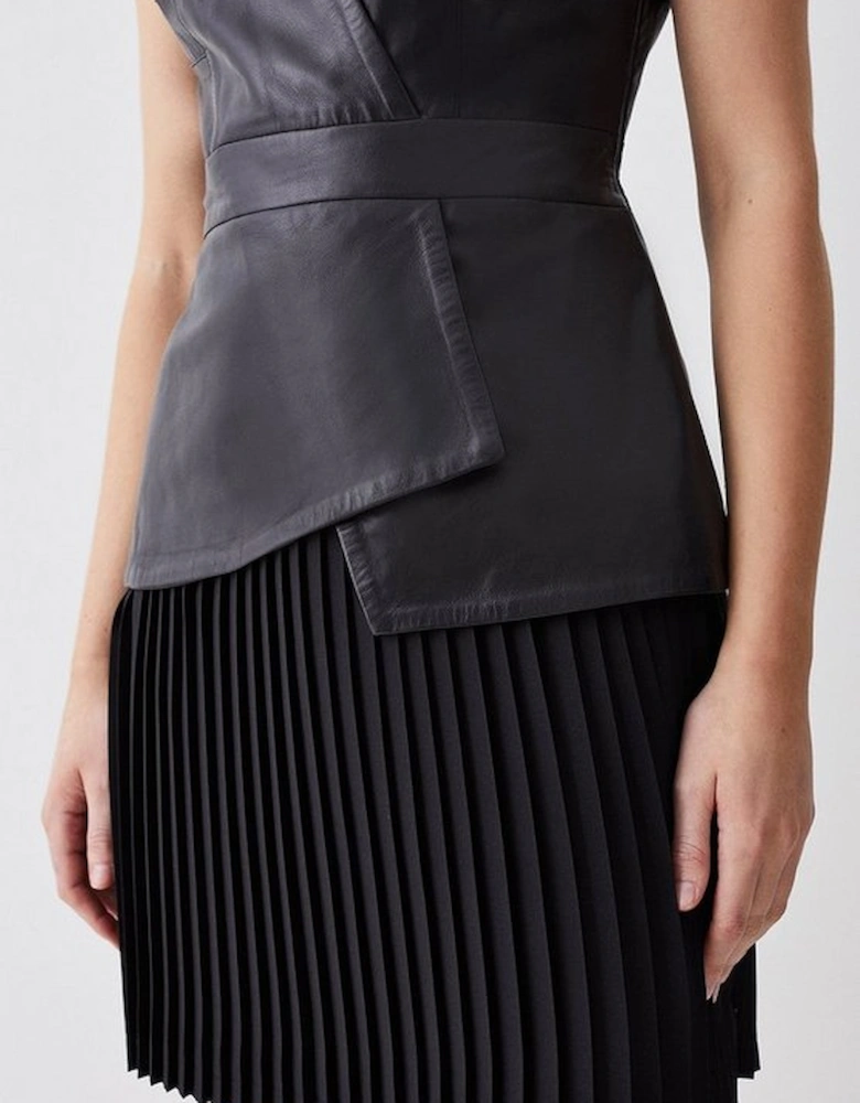 Leather Pleat Skirt Mini Dress