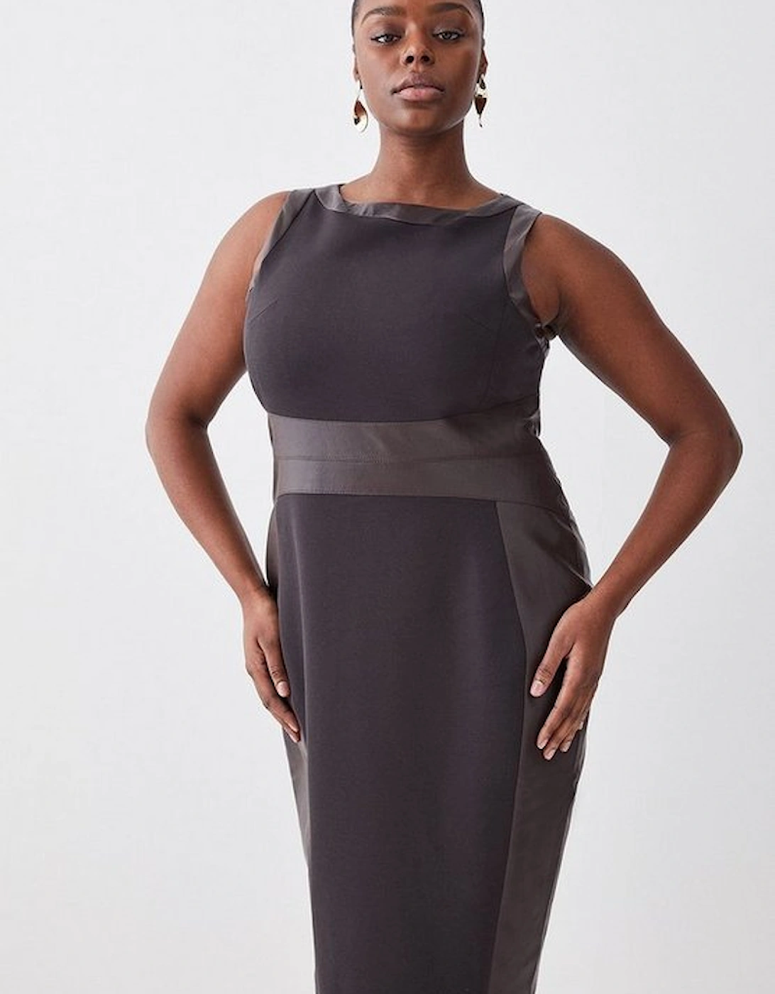 Plus Size Ponte And Faux Leather Pencil Midi Dress, 5 of 4