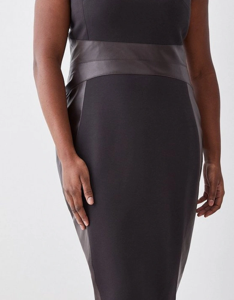 Plus Size Ponte And Faux Leather Pencil Midi Dress