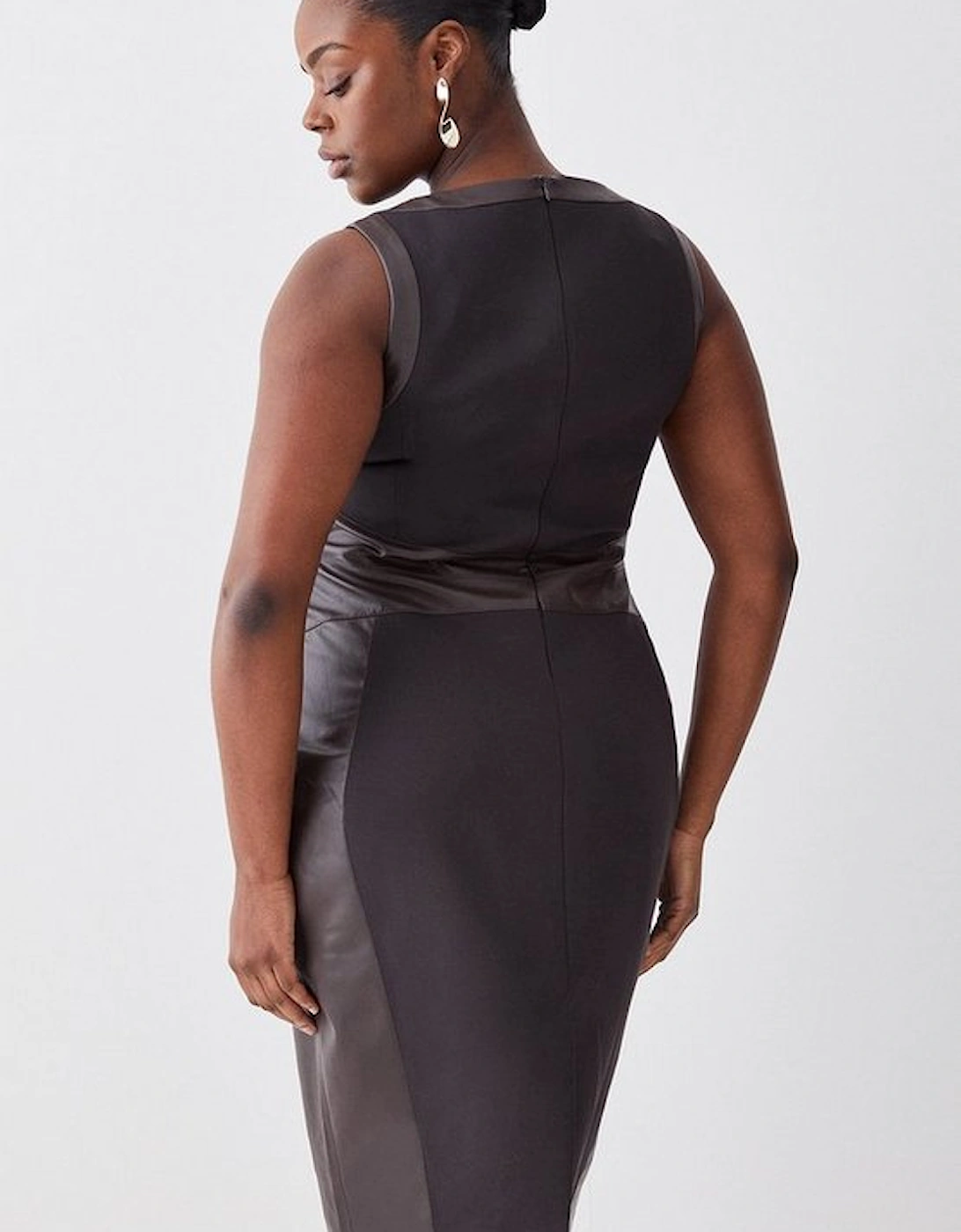 Plus Size Ponte And Faux Leather Pencil Midi Dress