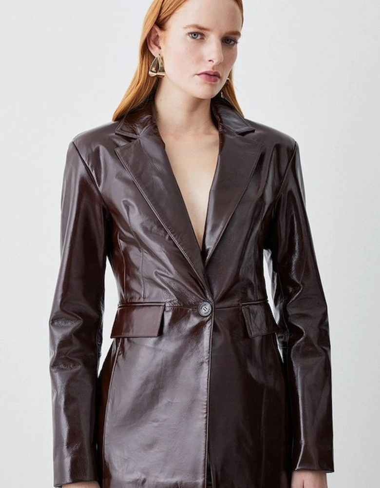 Petite Patent Leather Strong Shoulder Tailored Blazer