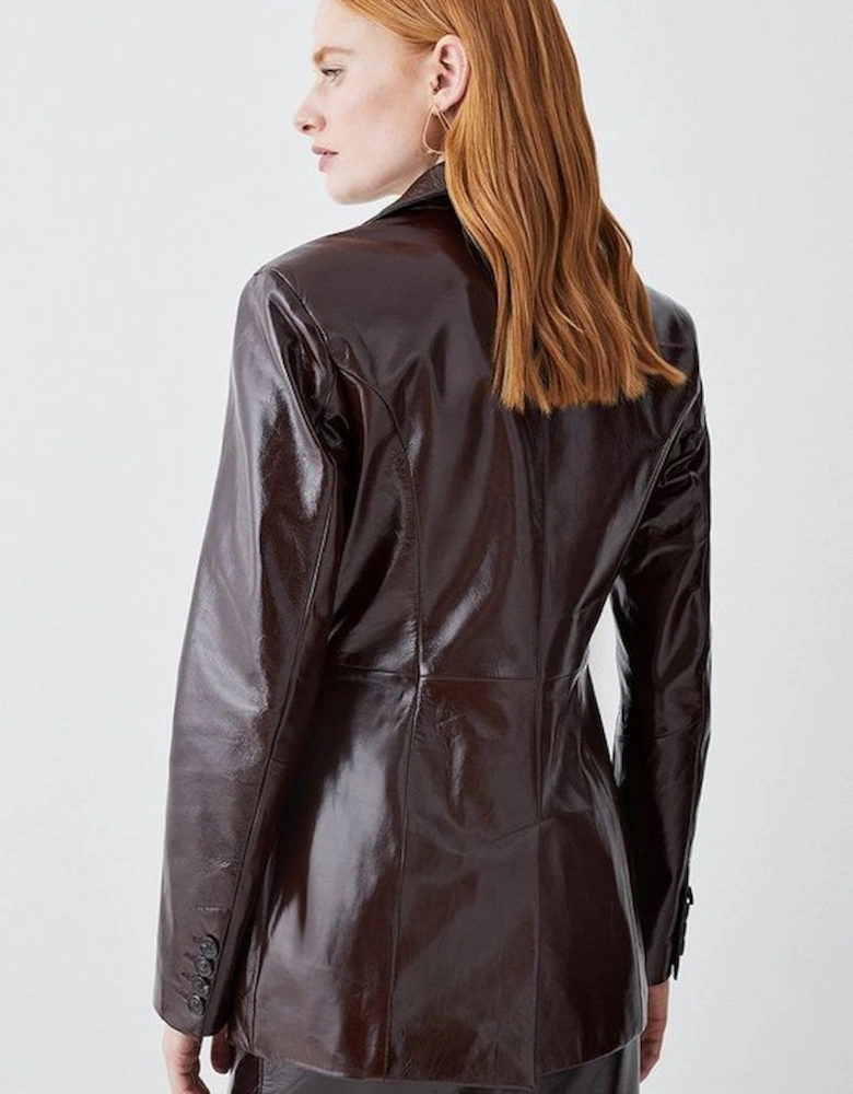 Petite Patent Leather Strong Shoulder Tailored Blazer