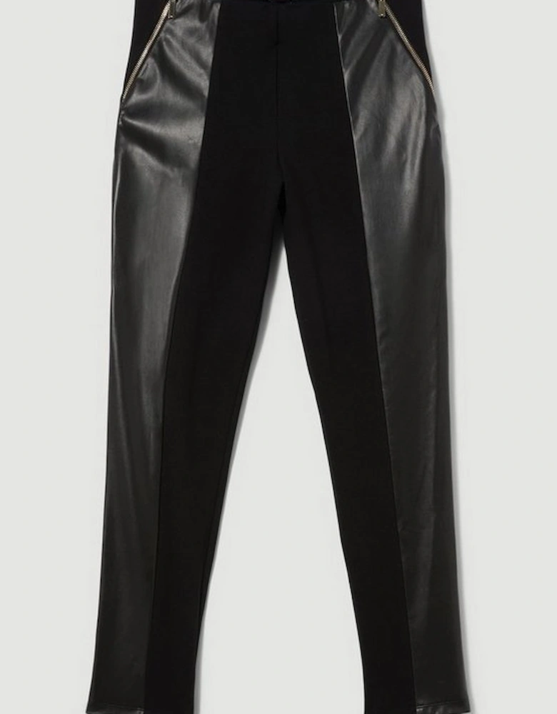 Ponte & Faux Leather Zip Detail Jodhpur Leggings