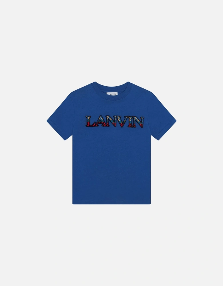 Boys Camo Print Logo T Shirt Blue