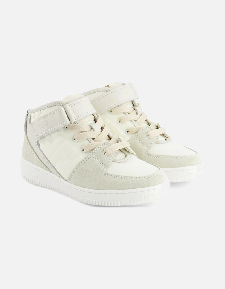 Kids Unisex vory Faux Leather High-Top Sneakers White