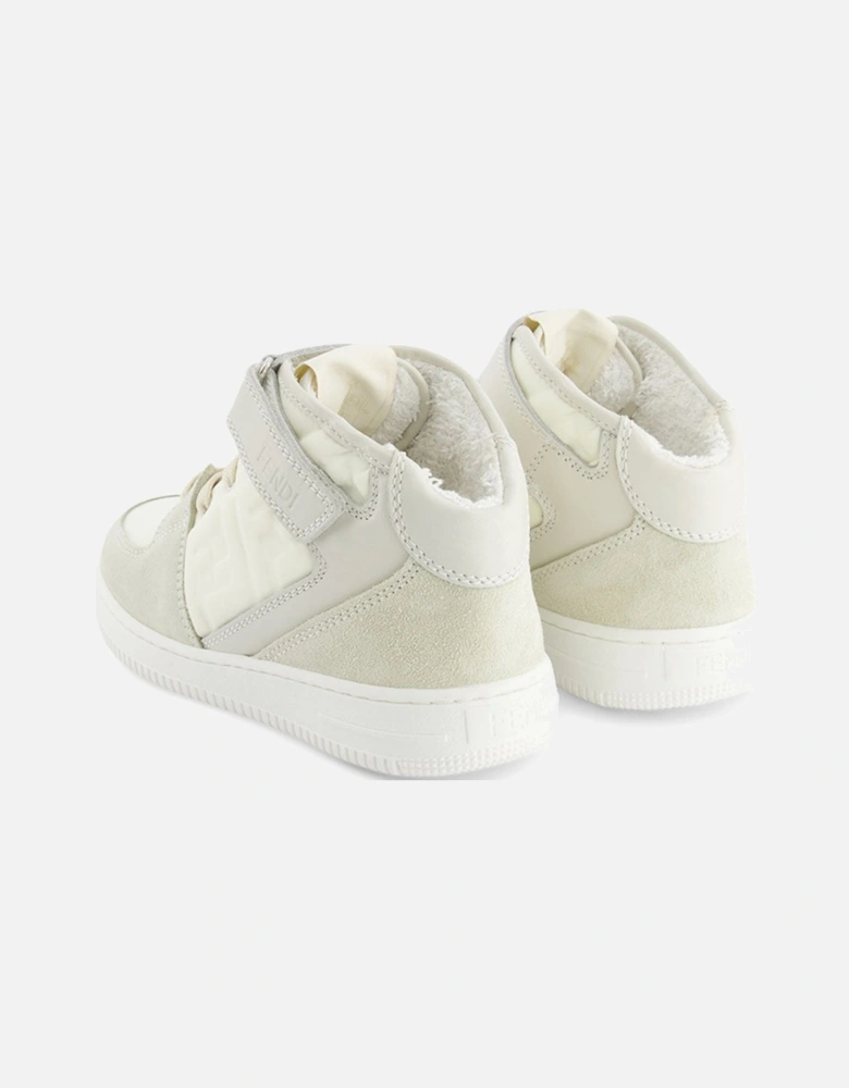 Kids Unisex vory Faux Leather High-Top Sneakers White