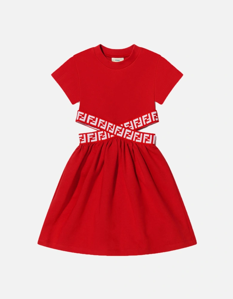 Girls FF Tape Logo Cut Dress Red